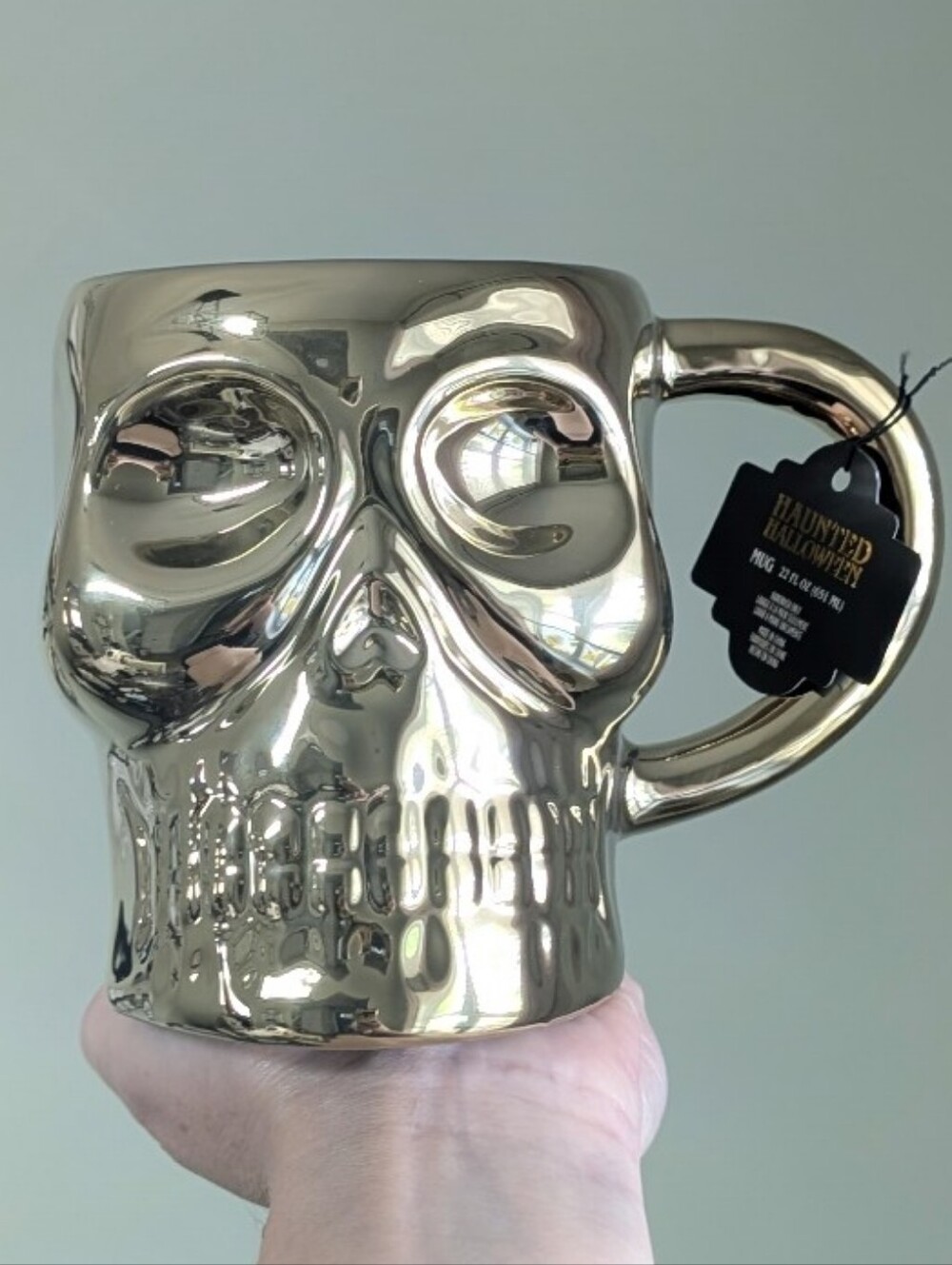Oversized Metallic Gold Sculpted Skull Halloween Mug 💀